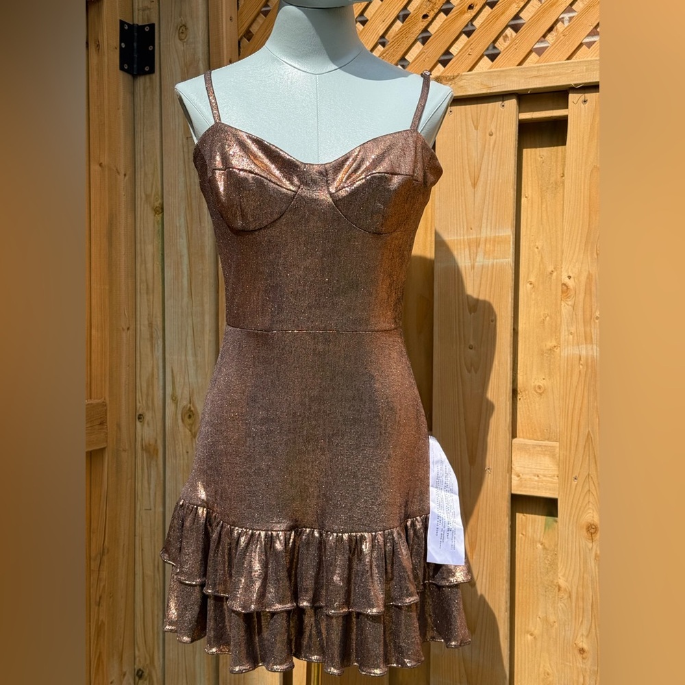 🆕 DRESS THE POPULATION 🧿 NWT Arden Fit and Flare Mini Dress, Brown Bronze Sz M - Picture 11 of 17